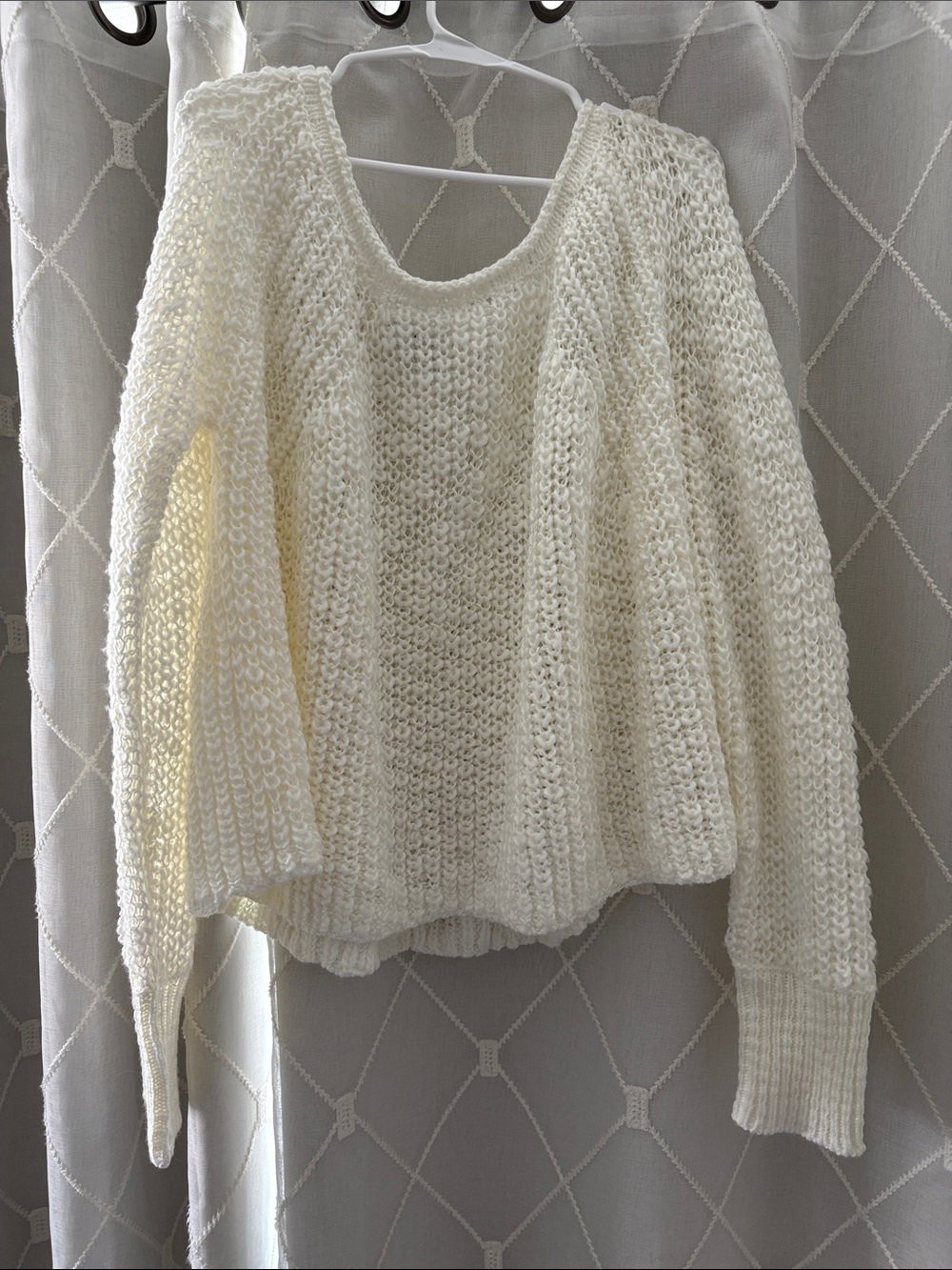 Open-Knit Scoop Neck Sweater in Cream — Women’s Lightweight Pullover